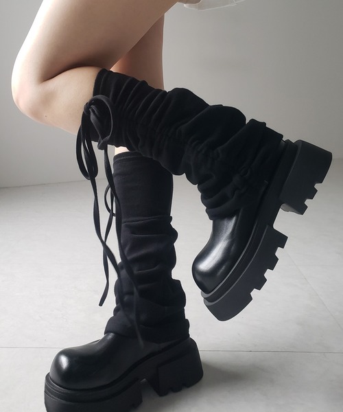 me+em select（ミームセレクト）の「【 ３color 】ストラップリボンサイドシャーリングレッグカバー ／ strap ribbon side shirring leg cover（レッグウォーマー・レディース・ブラック/グレー/ホワイト・FREE）」の14枚目の写真