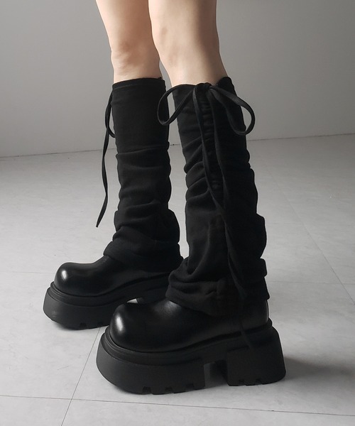 me+em select（ミームセレクト）の「【 ３color 】ストラップリボンサイドシャーリングレッグカバー ／ strap ribbon side shirring leg cover（レッグウォーマー・レディース・ブラック/グレー/ホワイト・FREE）」の12枚目の写真