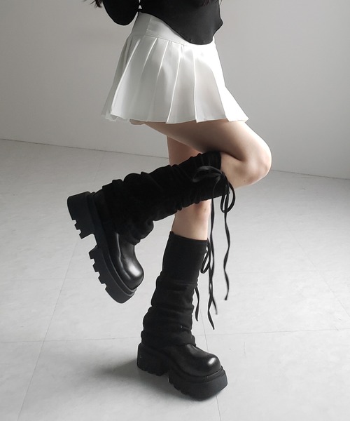 me+em select（ミームセレクト）の「【 ３color 】ストラップリボンサイドシャーリングレッグカバー ／ strap ribbon side shirring leg cover（レッグウォーマー・レディース・ブラック/グレー/ホワイト・FREE）」の17枚目の写真