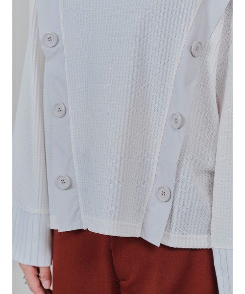 DOLLUPOOPS（ドールアップウップス）の「ショルダーオープンワッフルニットライクトップス（Tシャツ/カットソー・レディース・チャコール/ブルー/オフホワイト・38）」の22枚目の写真