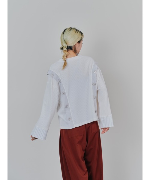 DOLLUPOOPS（ドールアップウップス）の「ショルダーオープンワッフルニットライクトップス（Tシャツ/カットソー・レディース・チャコール/ブルー/オフホワイト・38）」の5枚目の写真