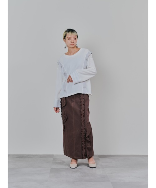 DOLLUPOOPS(ドールアップウップス)の「ショルダーオープンワッフルニットライクトップス(Tシャツ/カットソー・レディース・チャコール/ブルー/オフホワイト・38)」の19枚目の写真