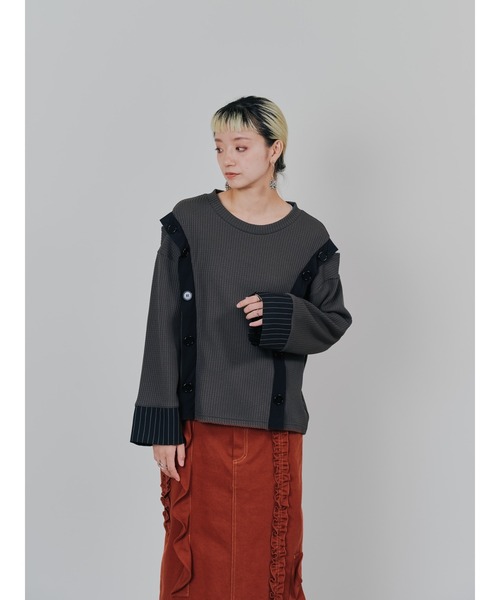 DOLLUPOOPS（ドールアップウップス）の「ショルダーオープンワッフルニットライクトップス（Tシャツ/カットソー・レディース・チャコール/ブルー/オフホワイト・38）」の7枚目の写真