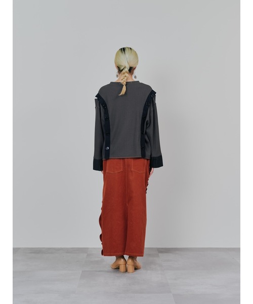 DOLLUPOOPS（ドールアップウップス）の「ショルダーオープンワッフルニットライクトップス（Tシャツ/カットソー・レディース・チャコール/ブルー/オフホワイト・38）」の17枚目の写真