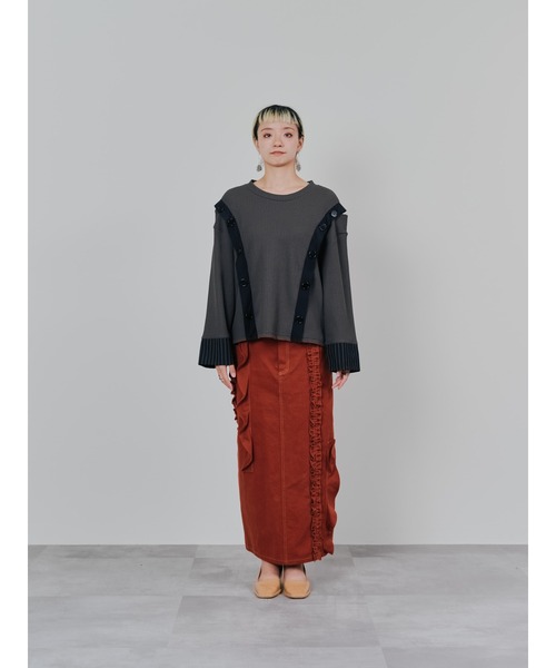 DOLLUPOOPS（ドールアップウップス）の「ショルダーオープンワッフルニットライクトップス（Tシャツ/カットソー・レディース・チャコール/ブルー/オフホワイト・38）」の14枚目の写真