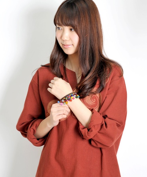 MARAI(マーライ)の「ぐるりん柄 キーネック 長袖プルオーバー(Tシャツ/カットソー・レディース・ブラウン/ブラック/レンガ・FREE)」の8枚目の写真