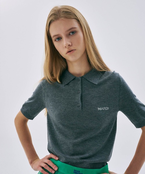 Mardi Mercredi(マルディメクルディ)の「KNIT SLIMFIT SHIRT PIQUET / ニット スリムフィット シャツ ピケ(ポロシャツ・レディース・グレー/ブラウン/ピンク/チャコール/ネイビー/ミント・FREE)」の10枚目の写真