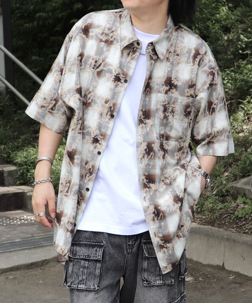 メンズ チェック柄シャツ 半袖シャツ ウォッシュ加工 ホームアイホーム シャツ メンズ メンズシャツ 半袖シャツ