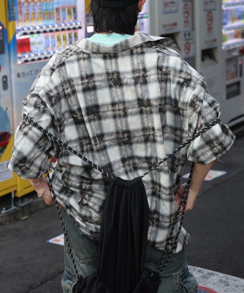 25SS ウォッシュ加工 半袖チェックシャツ カットオフ グランジ メンズ