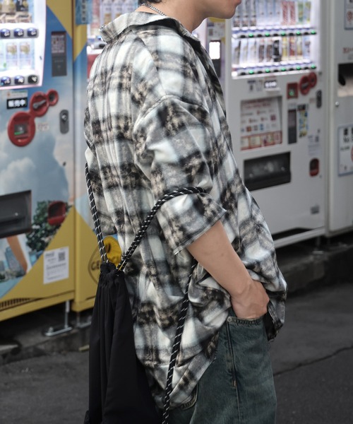 セール】25SS ウォッシュ加工 半袖チェックシャツ カットオフ グランジ