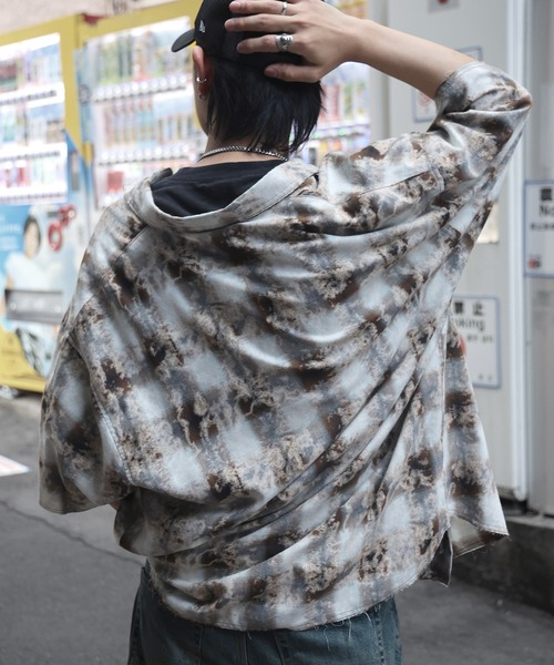 SHELLACシワ加工レザー半袖シャツ グランジ archive size46 CHOYA URBAN STYLE カジュアルシャツ 半袖 開衿シャツ 開襟 オープン