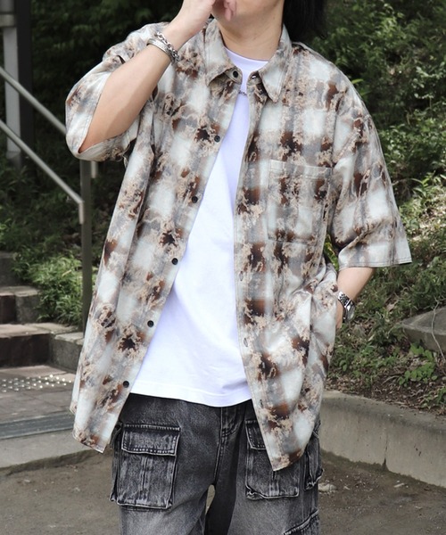 セール】25SS ウォッシュ加工 半袖チェックシャツ カットオフ
