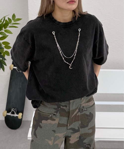 sedacle（セダクル）の「２wayネックレス加工Tシャツ（Tシャツ/カットソー・レディース・グレー/ブラック/ライトブルー・SMALL/MEDIUM/LARGE）」の2枚目の写真