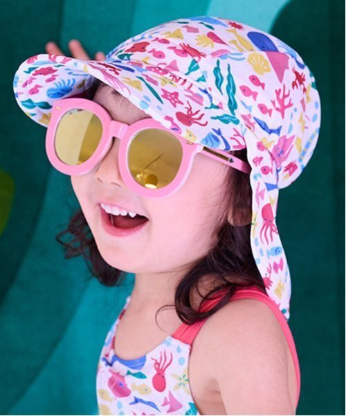 kladskap（クレードスコープ）の「【SWIM】総柄日除けつきスイムキャップ（スイムグッズ・キッズ・ターコイズブルー/エメラルド/オフホワイト・F）」の2枚目の写真