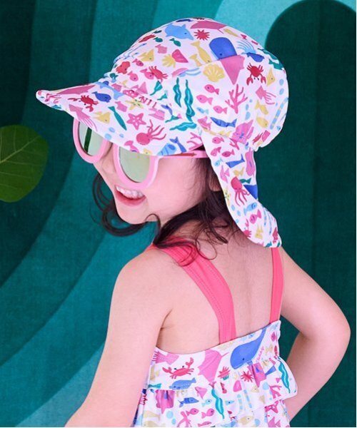 kladskap（クレードスコープ）の「【SWIM】総柄日除けつきスイムキャップ（スイムグッズ・キッズ・ターコイズブルー/エメラルド/オフホワイト・F）」の10枚目の写真
