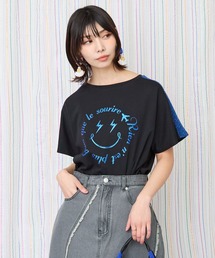 JETSET SOLO PLUS （ジェットセットソロプラス）の「【JETSET SOLO PLUS】?プリントラメラインシルケットTシャツ（Tシャツ/カットソー・レディース）」