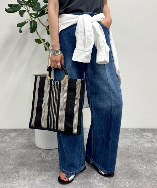 fredy emue（フレディエミュ）の「【TARANGO/タランゴ】ジュートストライプ丸手トートバッグ（かごバッグ・レディース・ベージュ系その他3/ブラック系その他2・FREE）」の4枚目の写真