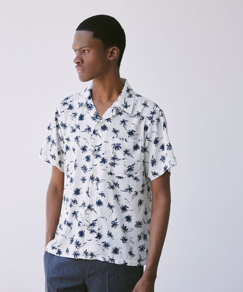 MACKINTOSH LONDON（マッキントッシュ ロンドン）の「【LEON掲載】プラムツリープリント半袖オープンカラーシャツ（シャツ/ブラウス・メンズ・ブルー/オフホワイト・M/XL/L）」の2枚目の写真