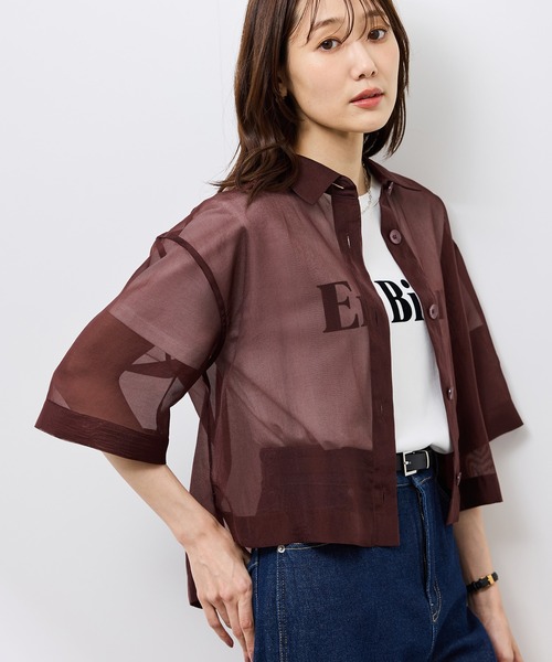 ROPE' PICNIC（ロペピクニック）の「【接触冷感】ハーフスリーブシアーシャツ（シャツ/ブラウス・レディース・ブラウン系その他2/ダークグリーン/チャコールグレー/ホワイト系その他・38）」の4枚目の写真