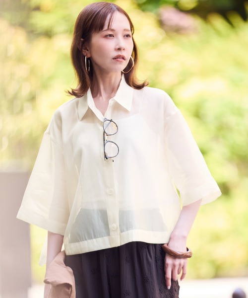 ROPE' PICNIC（ロペピクニック）の「【接触冷感】ハーフスリーブシアーシャツ（シャツ/ブラウス・レディース・ブラウン系その他2/ダークグリーン/チャコールグレー/ホワイト系その他・38）」の8枚目の写真