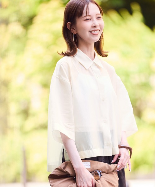 ROPE' PICNIC（ロペピクニック）の「【接触冷感】ハーフスリーブシアーシャツ（シャツ/ブラウス・レディース・ブラウン系その他2/ダークグリーン/チャコールグレー/ホワイト系その他・38）」の9枚目の写真