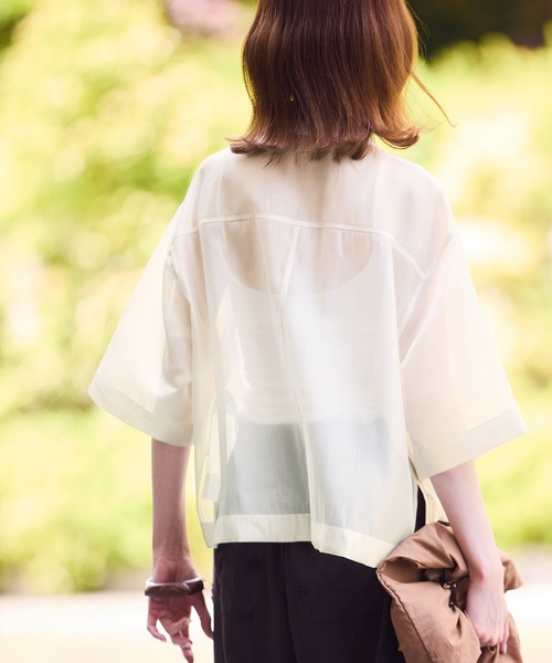 ROPE' PICNIC（ロペピクニック）の「【接触冷感】ハーフスリーブシアーシャツ（シャツ/ブラウス・レディース・ブラウン系その他2/ダークグリーン/チャコールグレー/ホワイト系その他・38）」の10枚目の写真