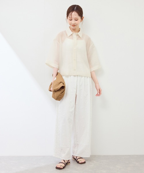 ROPE' PICNIC（ロペピクニック）の「【接触冷感】ハーフスリーブシアーシャツ（シャツ/ブラウス・レディース・ブラウン系その他2/ダークグリーン/チャコールグレー/ホワイト系その他・38）」の22枚目の写真