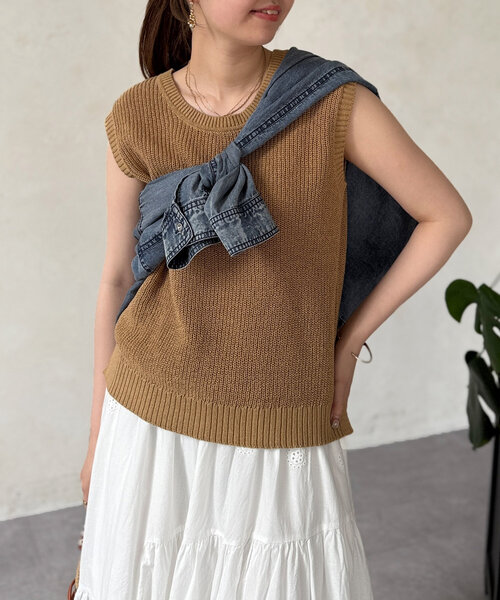 Chez toi(シェトワ)の「ノースリシャリニット(ニット/セーター・レディース・オフホワイト/ブルー/ブラック/ベージュ・FREE)」の3枚目の写真