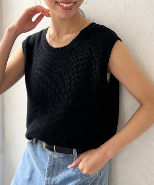 Chez toi(シェトワ)の「ノースリシャリニット(ニット/セーター・レディース・オフホワイト/ブルー/ブラック/ベージュ・FREE)」の1枚目の写真