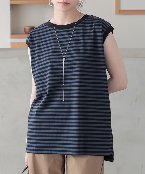 n'OrLABEL（ノアールレーベル）の「ノースリーブボーダーカットソー（Tシャツ/カットソー・レディース・ピンク/オフホワイト/ネイビー・2/1）」の3枚目の写真