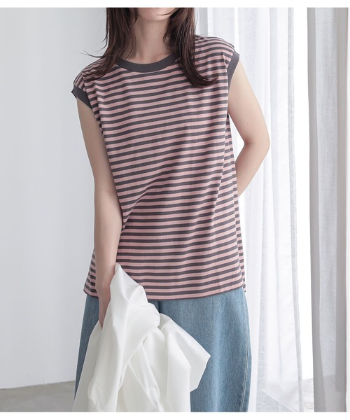 n'OrLABEL（ノアールレーベル）の「ノースリーブボーダーカットソー（Tシャツ/カットソー・レディース・ピンク/オフホワイト/ネイビー・2/1）」の12枚目の写真