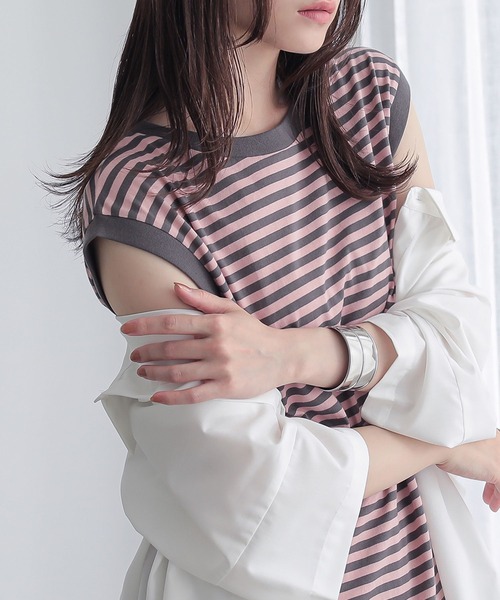 n'OrLABEL（ノアールレーベル）の「ノースリーブボーダーカットソー（Tシャツ/カットソー・レディース・ピンク/オフホワイト/ネイビー・2/1）」の10枚目の写真