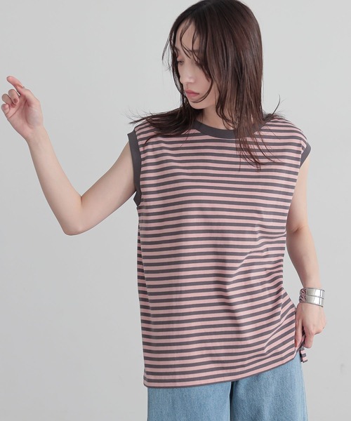 n'OrLABEL（ノアールレーベル）の「ノースリーブボーダーカットソー（Tシャツ/カットソー・レディース・ピンク/オフホワイト/ネイビー・2/1）」の13枚目の写真