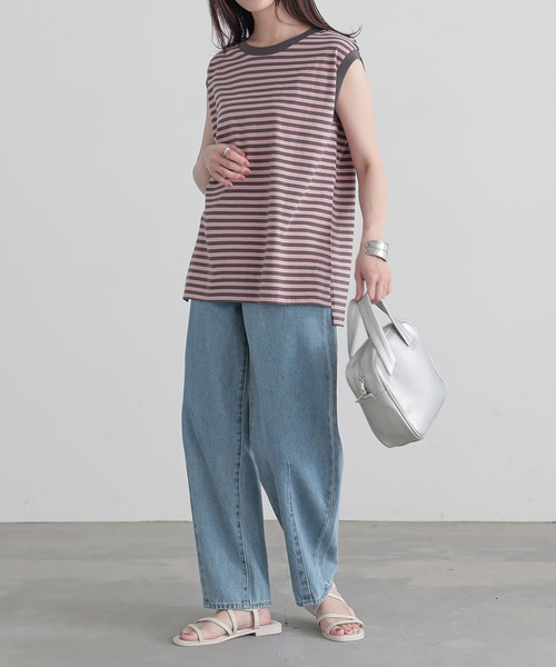 n'OrLABEL（ノアールレーベル）の「ノースリーブボーダーカットソー（Tシャツ/カットソー・レディース・ピンク/オフホワイト/ネイビー・2/1）」の14枚目の写真