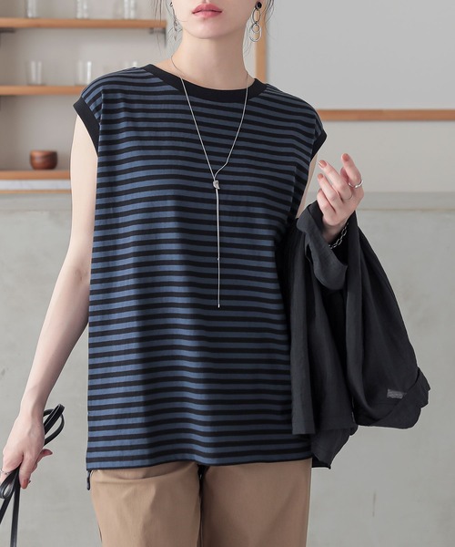 n'OrLABEL（ノアールレーベル）の「ノースリーブボーダーカットソー（Tシャツ/カットソー・レディース・ピンク/オフホワイト/ネイビー・2/1）」の18枚目の写真
