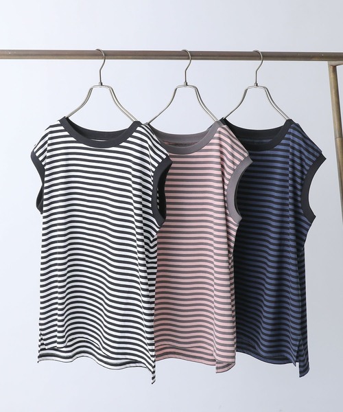 n'OrLABEL（ノアールレーベル）の「ノースリーブボーダーカットソー（Tシャツ/カットソー・レディース・ピンク/オフホワイト/ネイビー・2/1）」の4枚目の写真