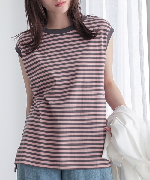 n'OrLABEL（ノアールレーベル）の「ノースリーブボーダーカットソー（Tシャツ/カットソー・レディース・ピンク/オフホワイト/ネイビー・2/1）」の11枚目の写真
