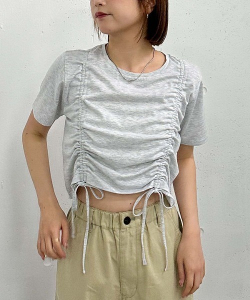archives(アルシーヴ)の「ダブルドロストチビTee(Tシャツ/カットソー・レディース・ブラック/グレー/オフホワイト/ピンク・MEDIUM)」の3枚目の写真