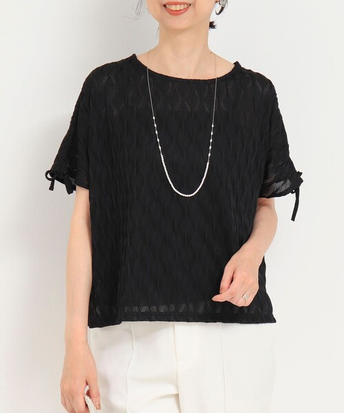 MICO COULIER（ミコクリエ）の「ジャガードメッシュジャージープルオーバー（Tシャツ/カットソー・レディース・オフホワイト/ブラック・38）」の2枚目の写真