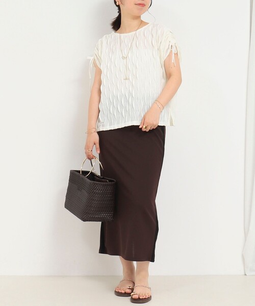 MICO COULIER（ミコクリエ）の「ジャガードメッシュジャージープルオーバー（Tシャツ/カットソー・レディース・オフホワイト/ブラック・38）」の3枚目の写真