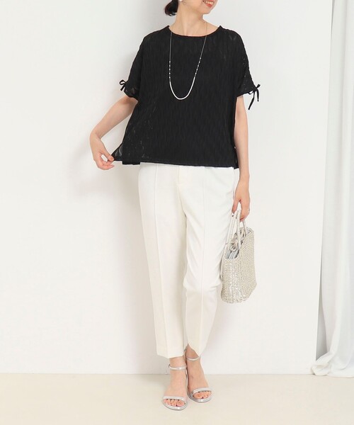 MICO COULIER（ミコクリエ）の「ジャガードメッシュジャージープルオーバー（Tシャツ/カットソー・レディース・オフホワイト/ブラック・38）」の9枚目の写真