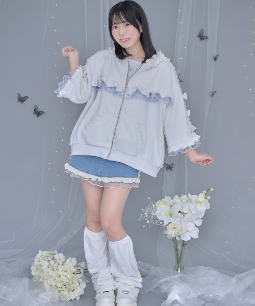 ♡ililil/イルイルイル♡生クリームフリルのバブみ全開2wayパーカー♡ ililil/イルイルイル』【生クリームフリルのバブみ全開2wayパーカー