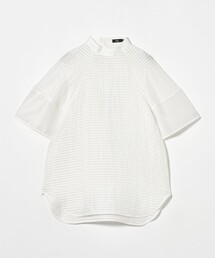 【新品】  M fil / エムフィル | 着脱可タイ付き バックギャザー ブラウス トップス | 36 | ブラック/ホワイト | レディース 新品】 M fil / エムフィル | 着脱可タイ付き バックギャザー