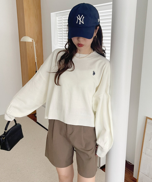 U.S. POLO ASSN.(ユーエスポロアッスン)の「【Ada.別注 U.S. POLO ASSN】ボリュームスリーブ クロップド ベーシック ニット(ニット/セーター・レディース・ネイビー/アイボリー/カーキ・M)」の5枚目の写真
