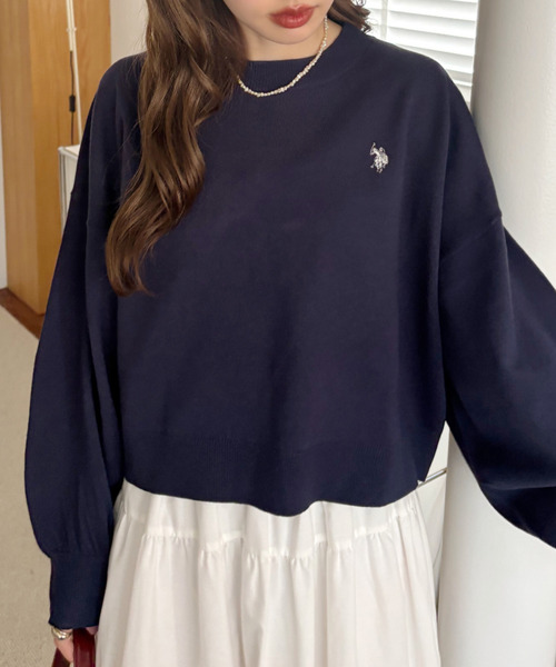 U.S. POLO ASSN.(ユーエスポロアッスン)の「【Ada.別注 U.S. POLO ASSN】ボリュームスリーブ クロップド ベーシック ニット(ニット/セーター・レディース・ネイビー/アイボリー/カーキ・M)」の6枚目の写真