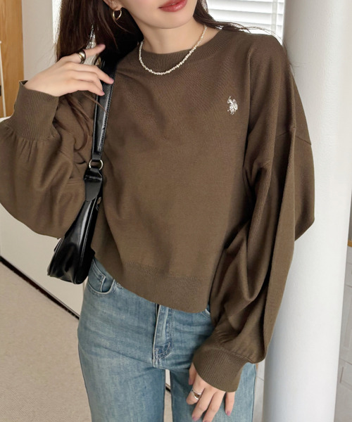 U.S. POLO ASSN.(ユーエスポロアッスン)の「【Ada.別注 U.S. POLO ASSN】ボリュームスリーブ クロップド ベーシック ニット(ニット/セーター・レディース・ネイビー/アイボリー/カーキ・M)」の9枚目の写真