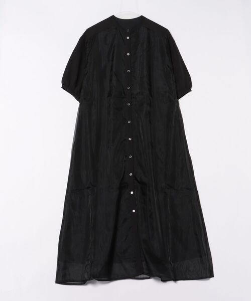 STYLEBLOCK（スタイルブロック）の「ブロード×オーガンジーレイヤードハーフスリーブワンピース（ワンピース・レディース・グレイッシュベージュ/ブラック/チャコールグレー・M）」の2枚目の写真