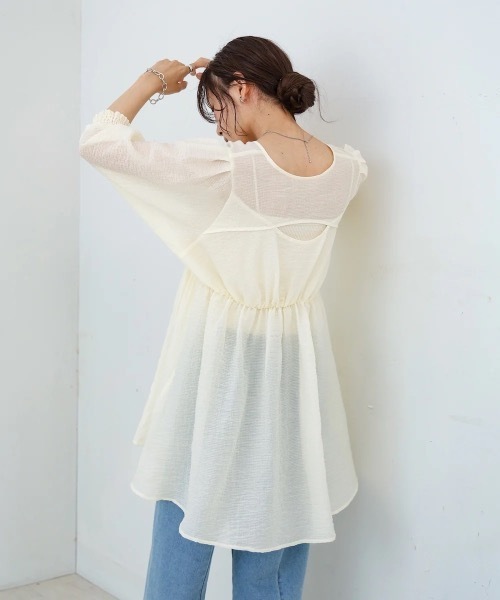 Bab（バブ）の「ギャザーミニワンピース/チュニック（チュニック・レディース・ブラック/サックスブルー/ホワイト系その他・MEDIUM）」の2枚目の写真