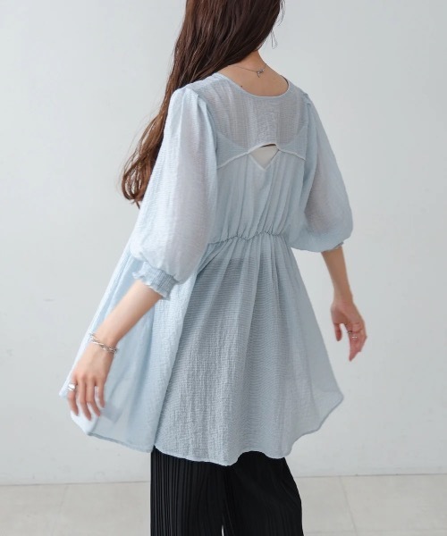 Bab（バブ）の「ギャザーミニワンピース/チュニック（チュニック・レディース・ブラック/サックスブルー/ホワイト系その他・MEDIUM）」の3枚目の写真