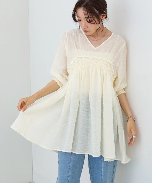 Bab（バブ）の「ギャザーミニワンピース/チュニック（チュニック・レディース・ブラック/サックスブルー/ホワイト系その他・MEDIUM）」の6枚目の写真